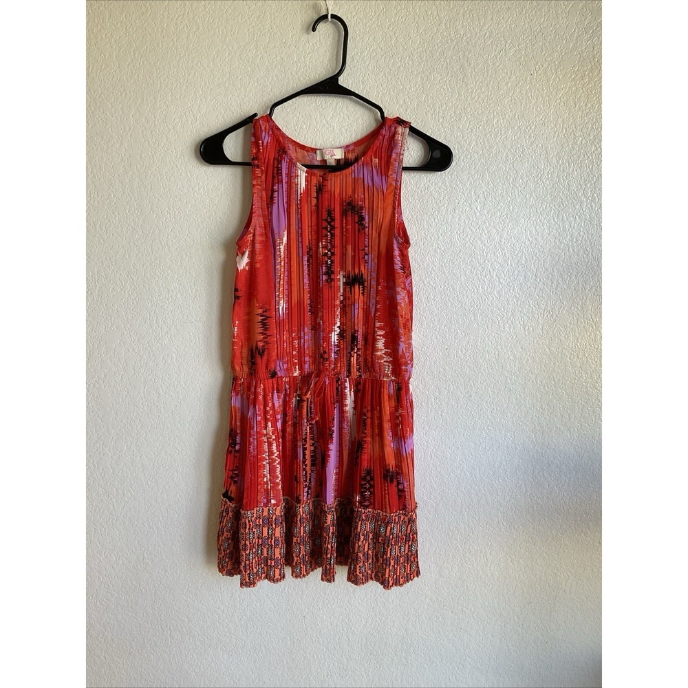 GB Girls Orange Pleated Drop Waist Sleeveless Dress Large